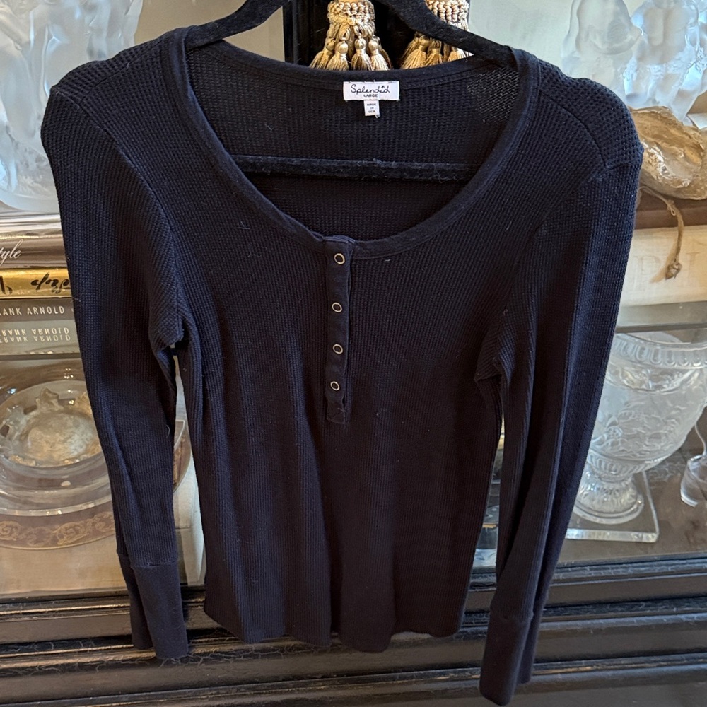 Soft Surroundings Navy Long Sleeve Henley Top